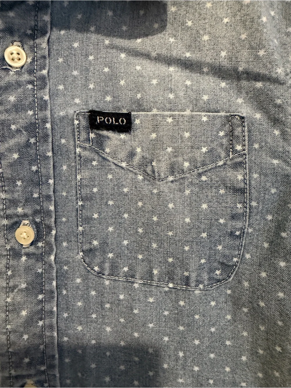 Ralph Lauren Boys Chambray Star Print Short Sleeve Button Front Shirt 3T